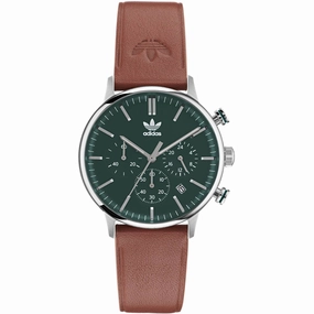 Adidas Men's Watch - Originals Chrono Green Dial Brown Leather Strap | AOSY22531