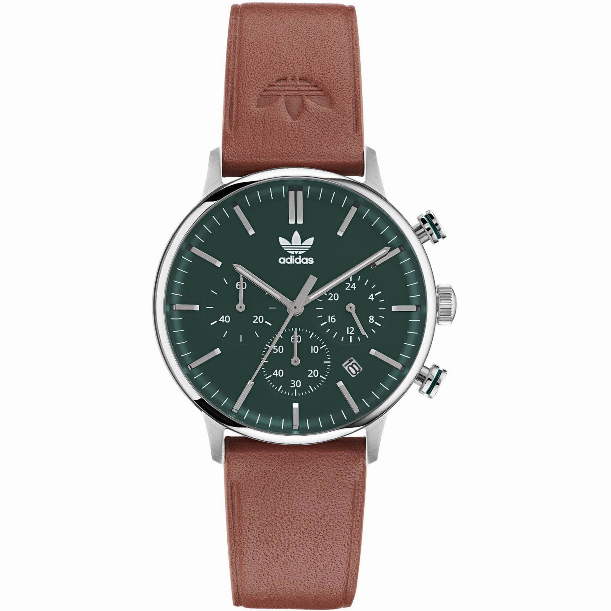 Adidas Men's Watch - Originals Chrono Green Dial Brown Leather Strap | AOSY22531