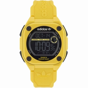 Adidas Men's Watch - Originals Quartz Black Digital Dial Yellow Strap | AOST23060