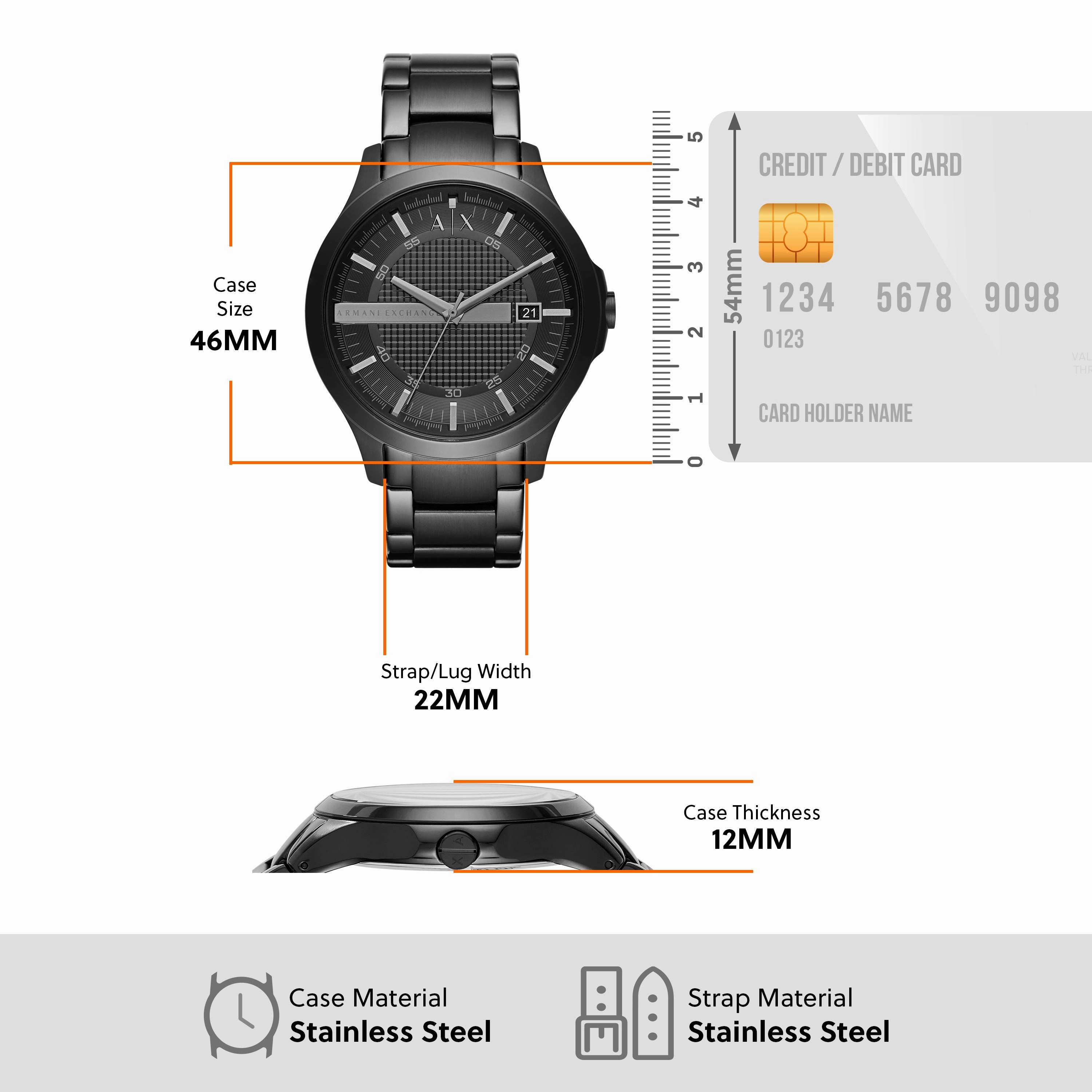 Armani Elegance Black Steel Watch and Bracelet Gift Set AX7101