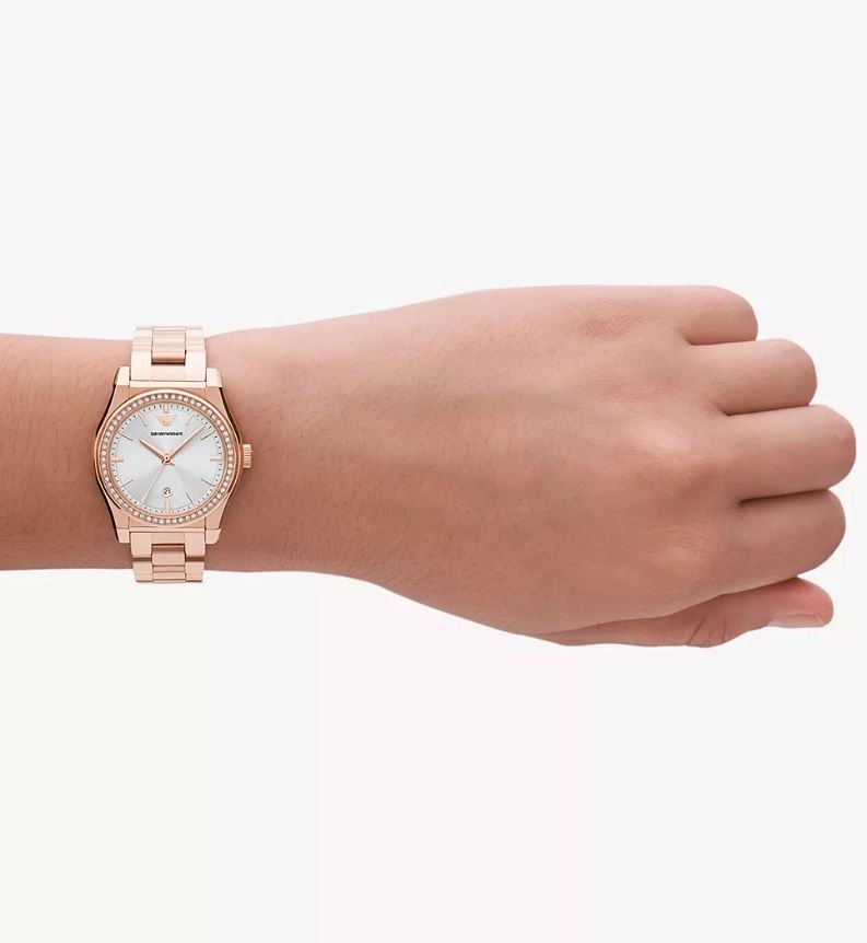 Armani Elegant Rose Gold Silver Dial Timepiece AR11558