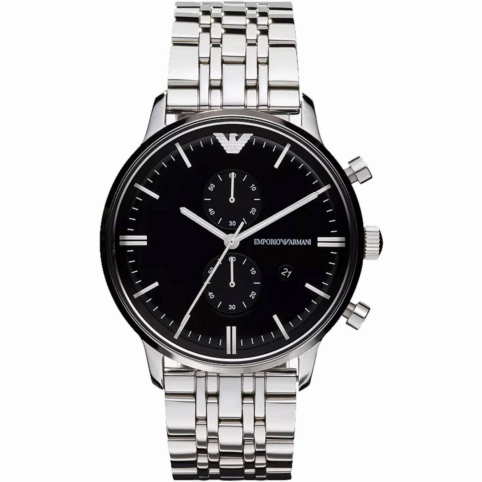 Armani Men's Watch - Classic Quartz Black Dial Stainless Steel Bracelet | AR0389