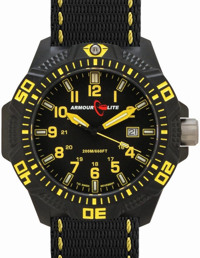 ArmourLite Caliber Series - Yellow Accents - Nylon Strap - Tritium - Date - 200m