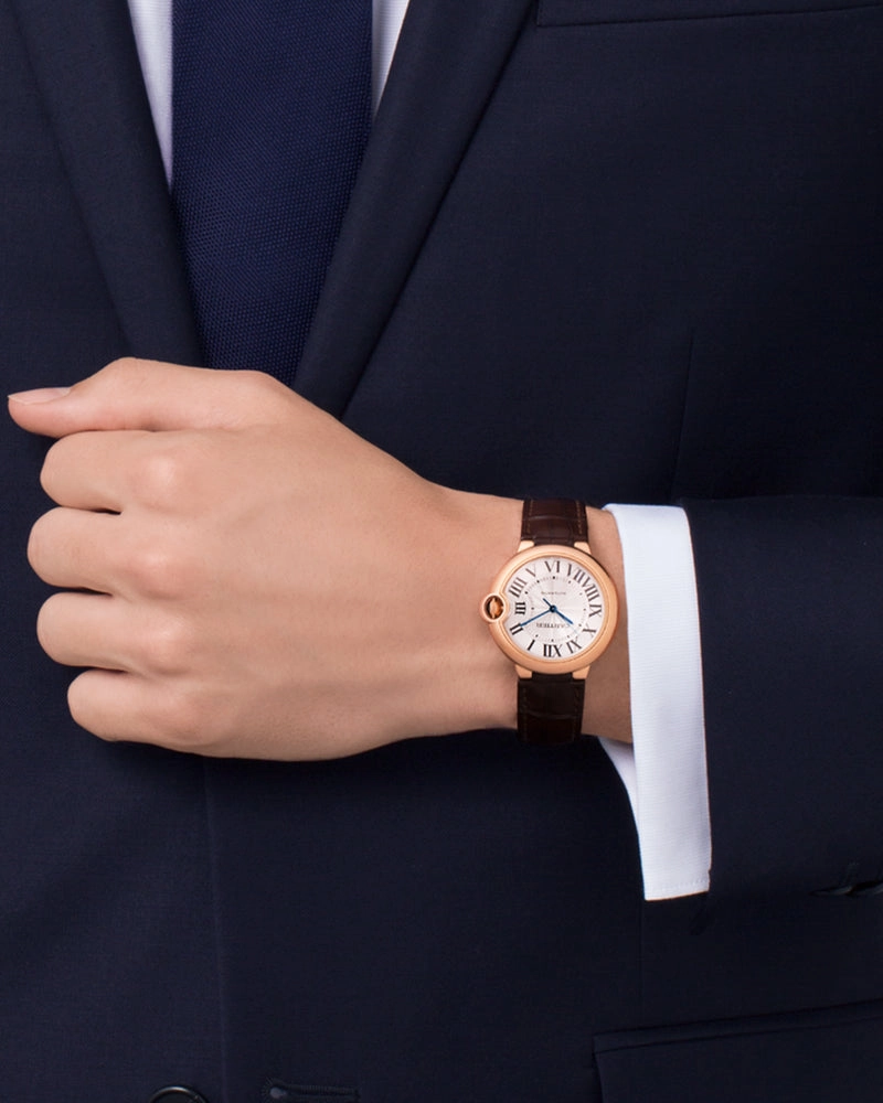 BALLON BLEU DE CARTIER, 36 MM, ROSE GOLD, LEATHER, SAPPHIRE
