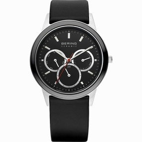 Bering - Gents Multi function Black Ceramic Bezel Black Leather Watch