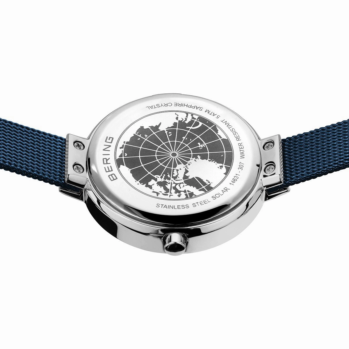 Bering Solar 31mm Silver Blue Milanese Strap Watch