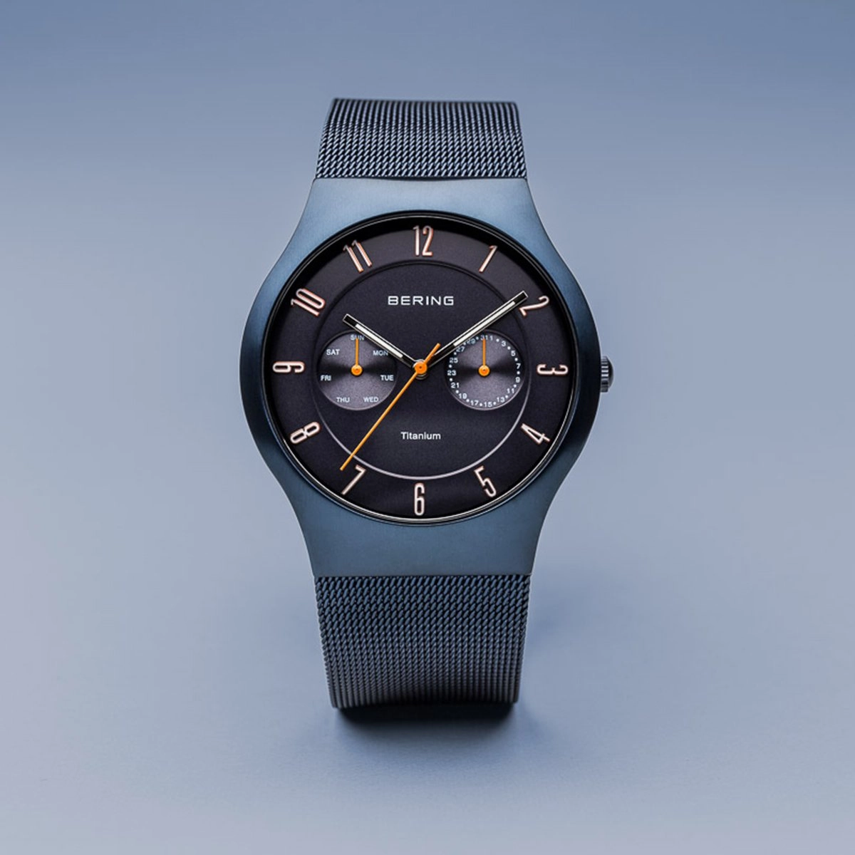Bering Titanium Brushed Blue Mesh Watch