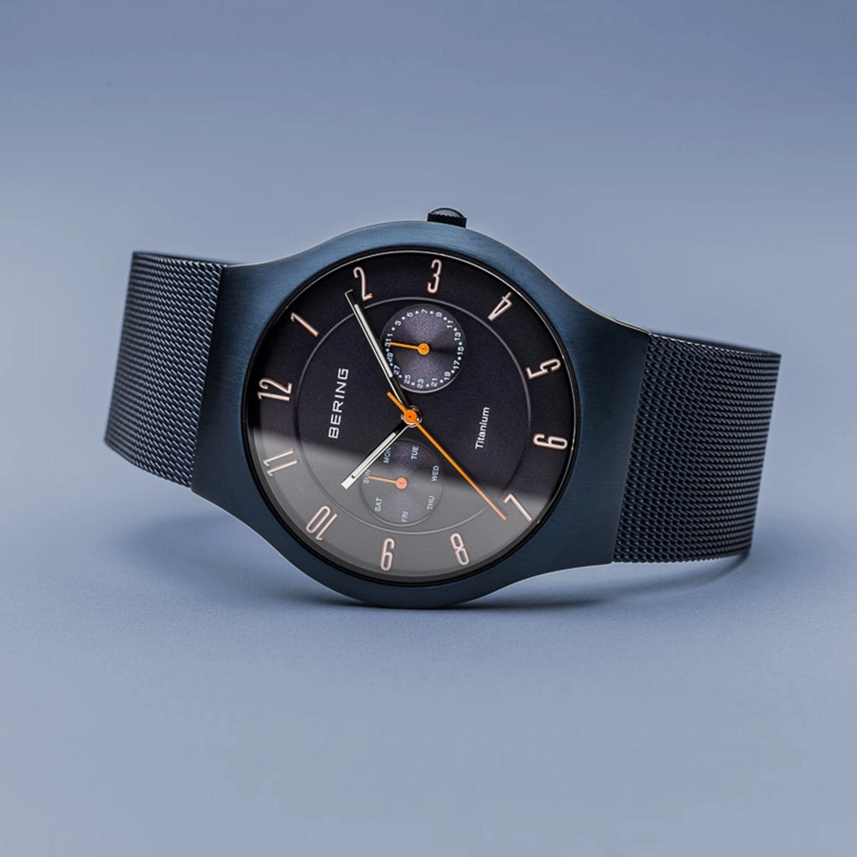 Bering Titanium Brushed Blue Mesh Watch