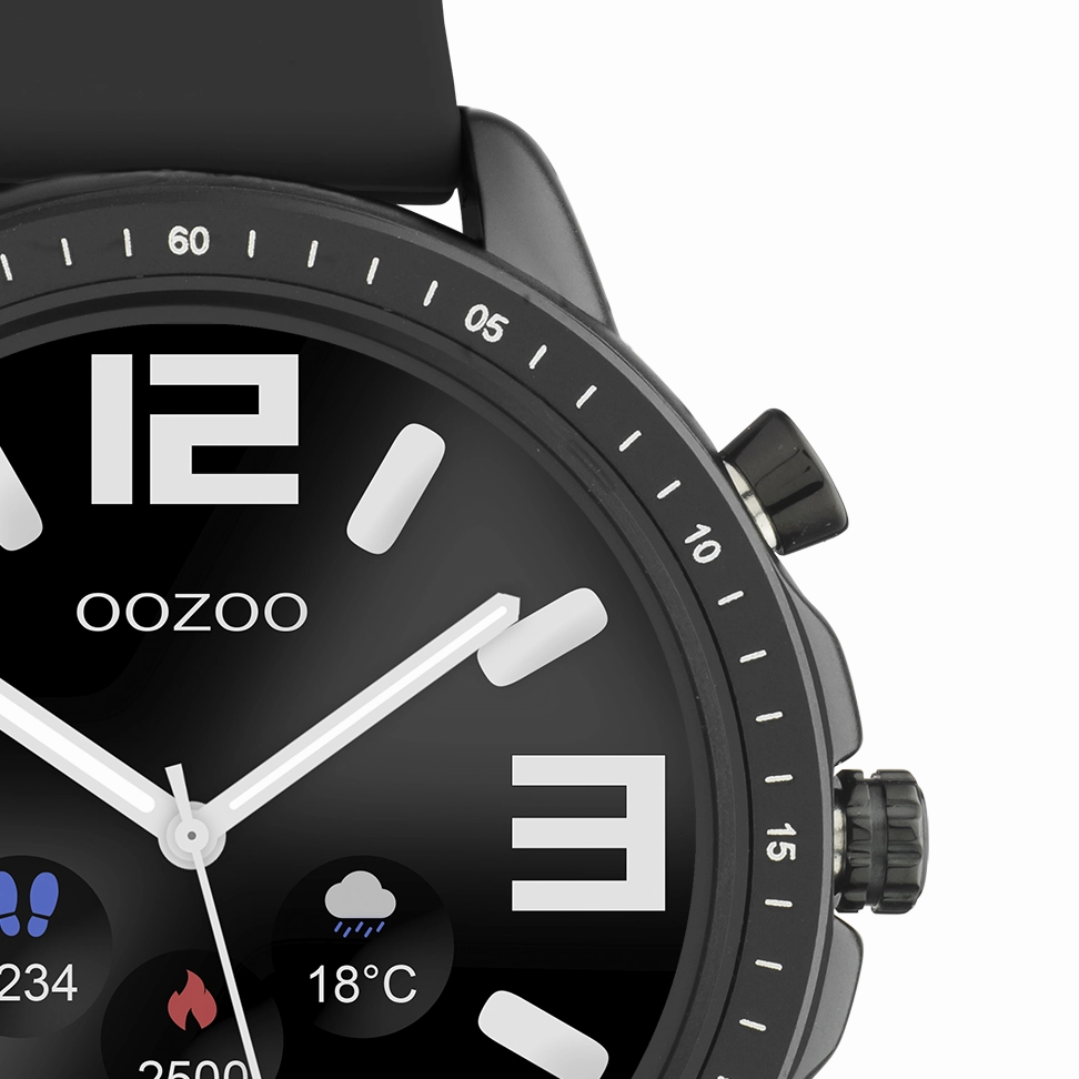 Black OOZOO smartwatch with black rubber strap - Q00304