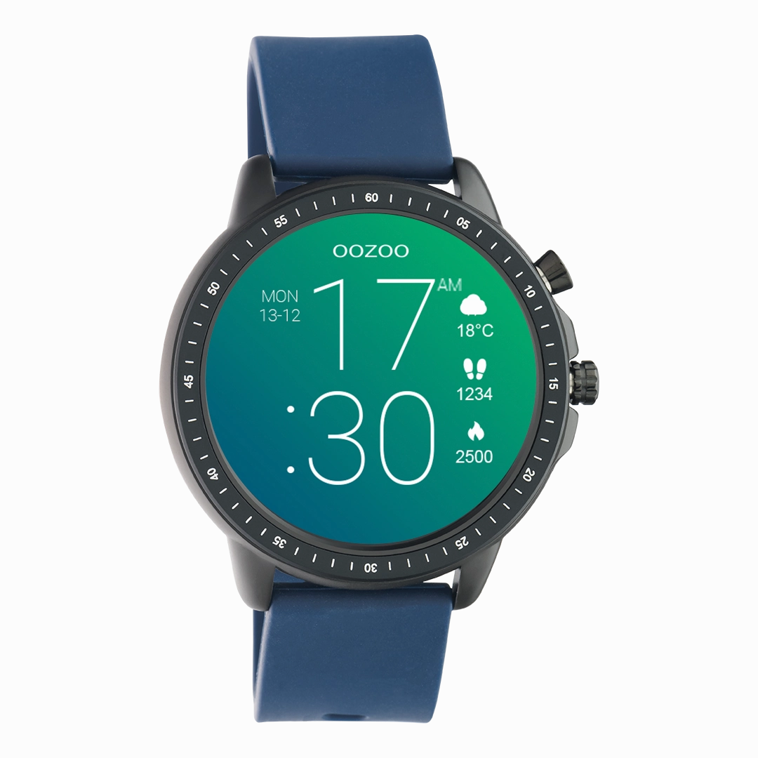 Black OOZOO smartwatch with dark blue rubber strap - Q00332