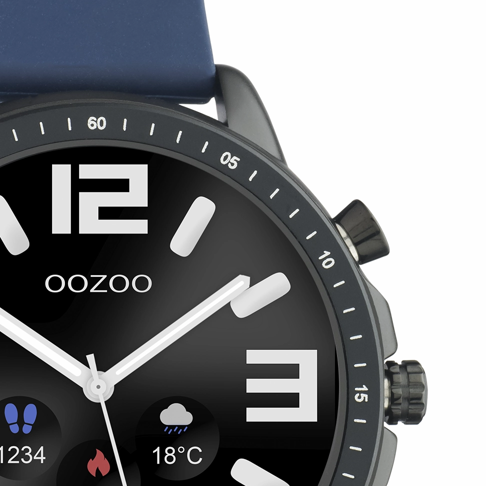 Black OOZOO smartwatch with dark blue rubber strap - Q00332