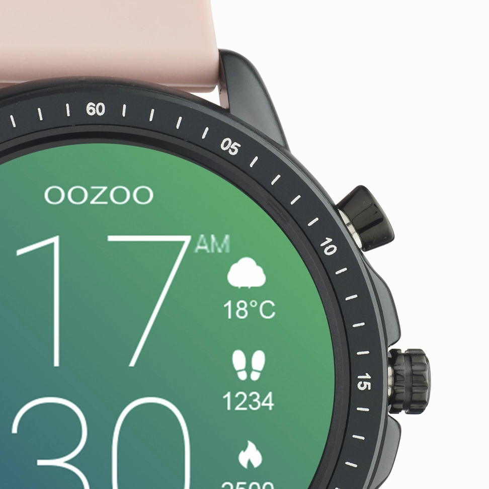 Black OOZOO smartwatch with pink grey rubber strap - Q00329