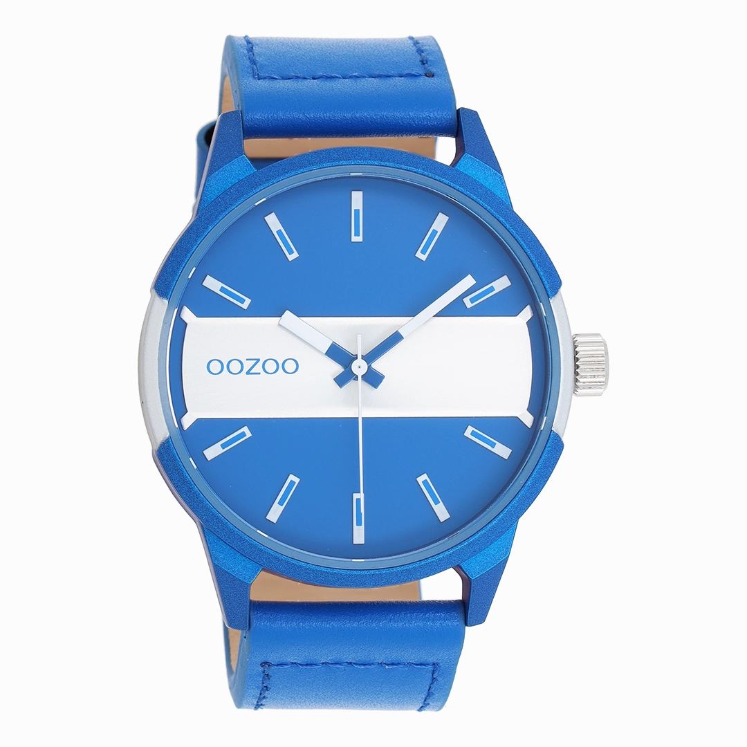 Black OOZOO watch with jeans blue leather strap - C11442