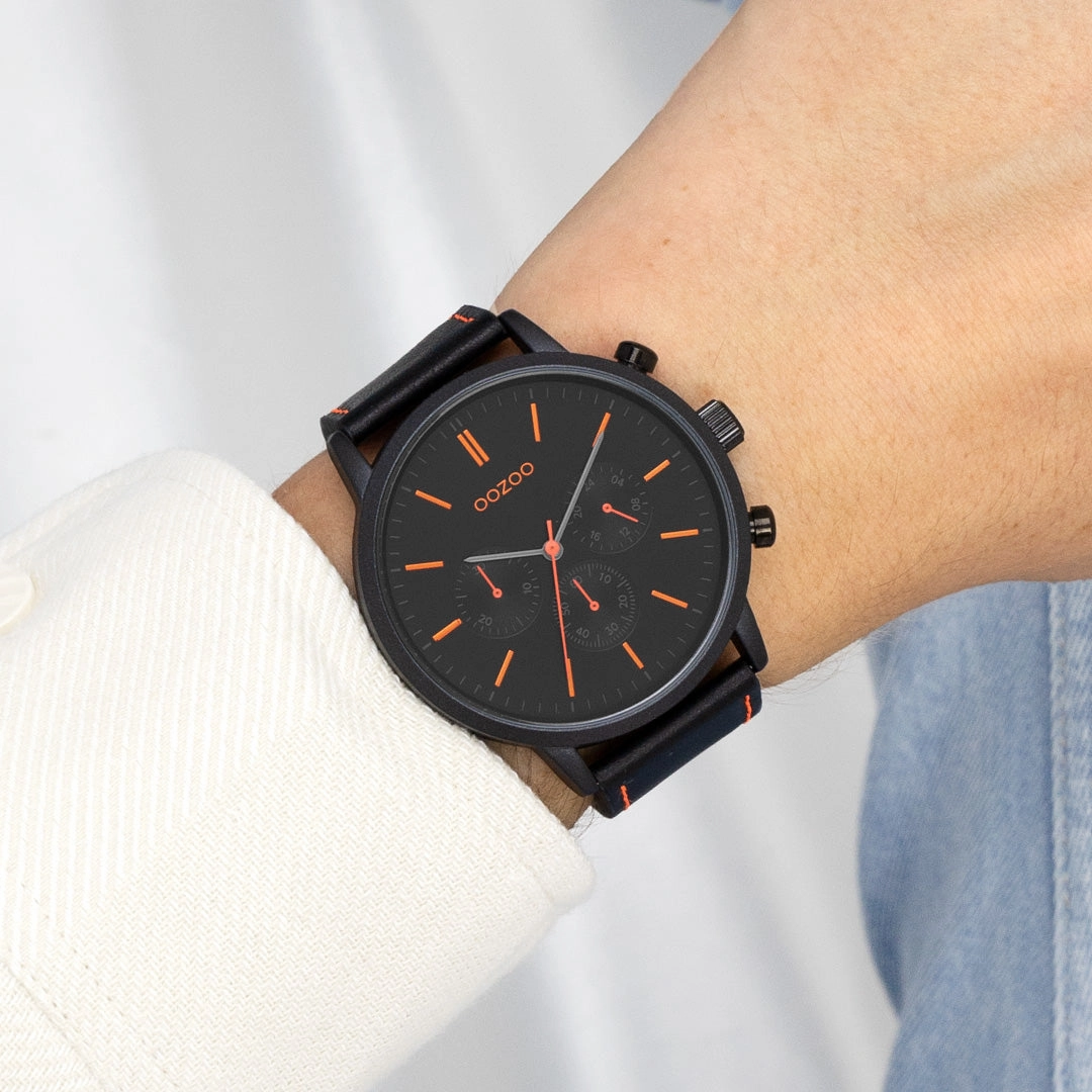 Black OOZOO watch with leather strap - C11209
