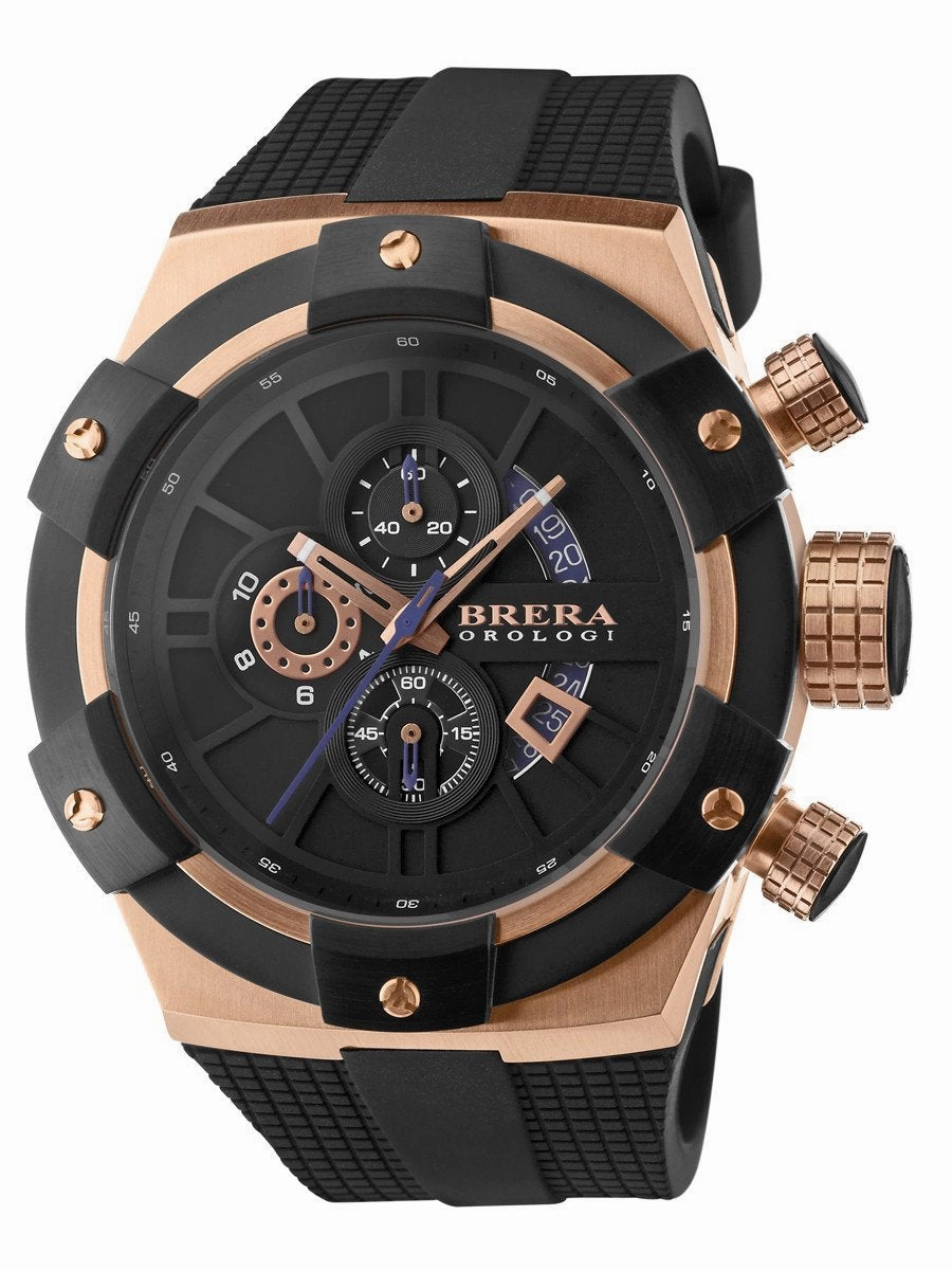 Brera Orologi SUPERSPORTIVO Men's Italian 48mm Black Rosegold IP Watch BRSSC4902