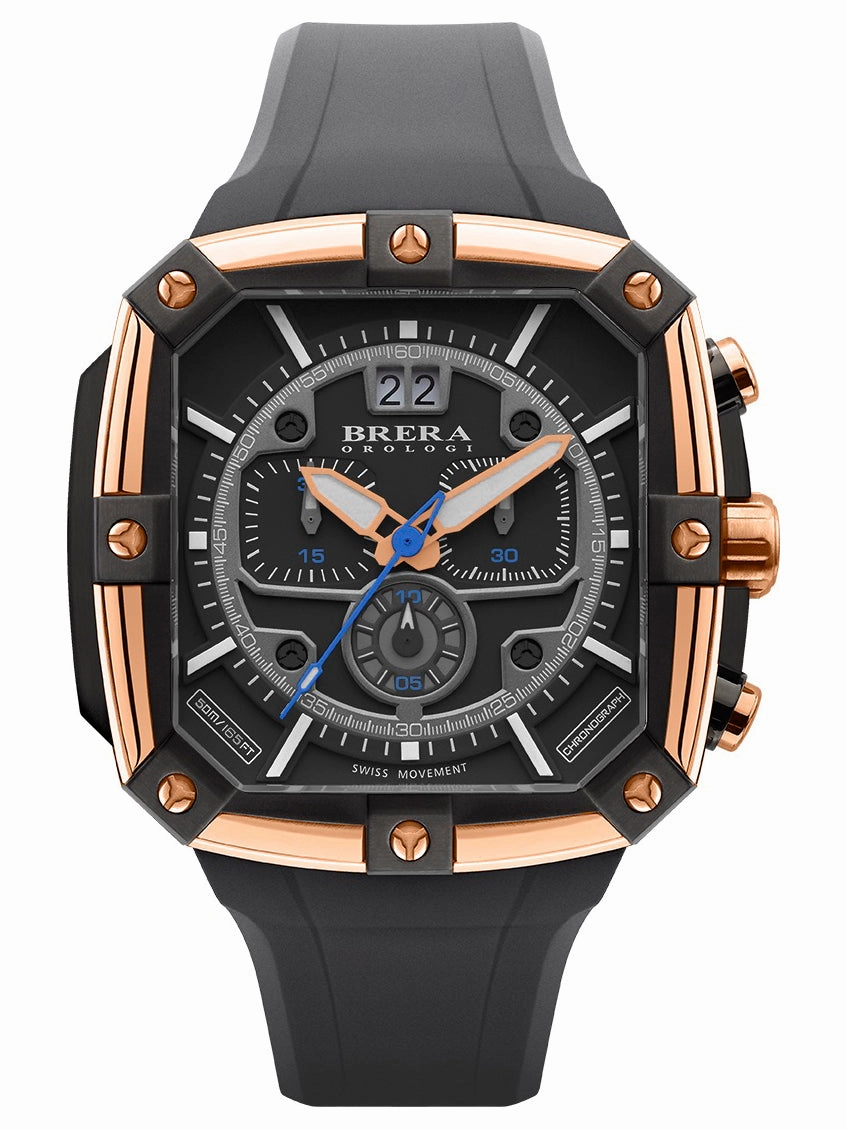 Brera Orologi SUPERSPORTIVO SQUARE Men's Swiss Made Gold 48mm Watch BRSS2C4603
