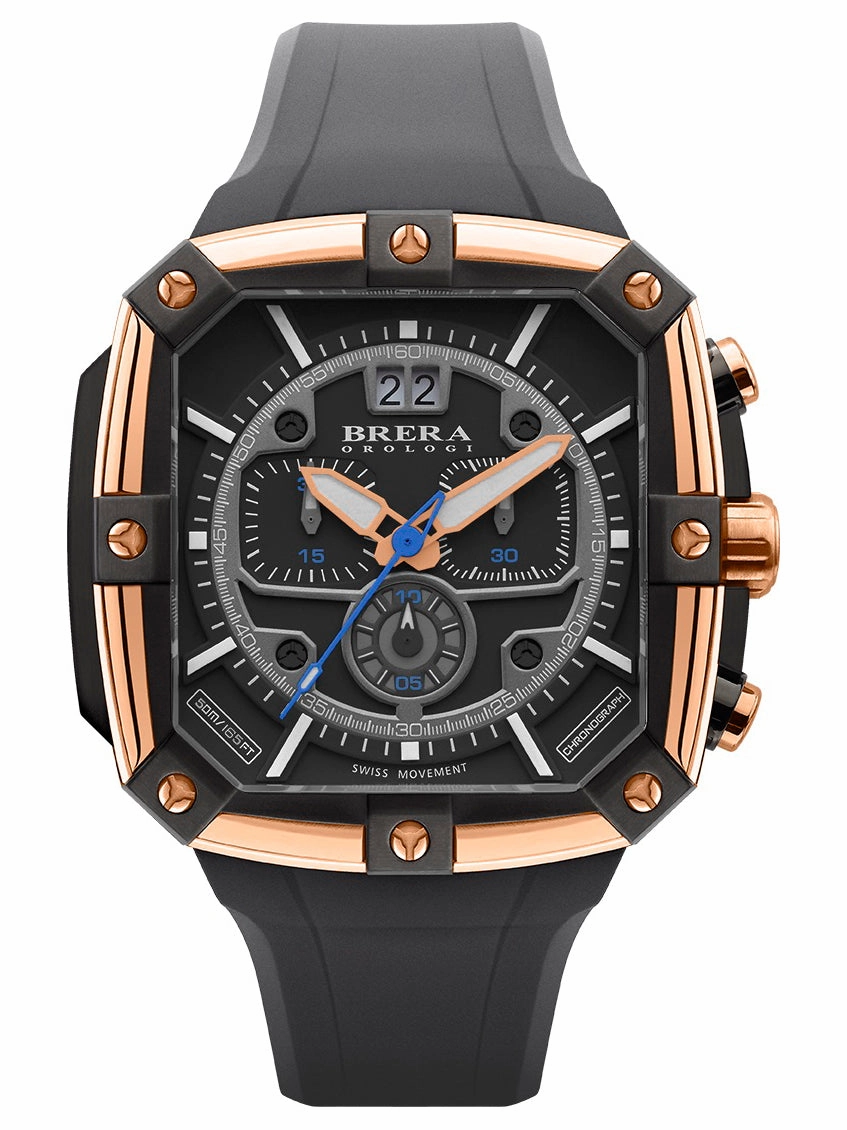 Brera Orologi SUPERSPORTIVO SQUARE Men's Swiss Made Gold 48mm Watch BRSS2C4603