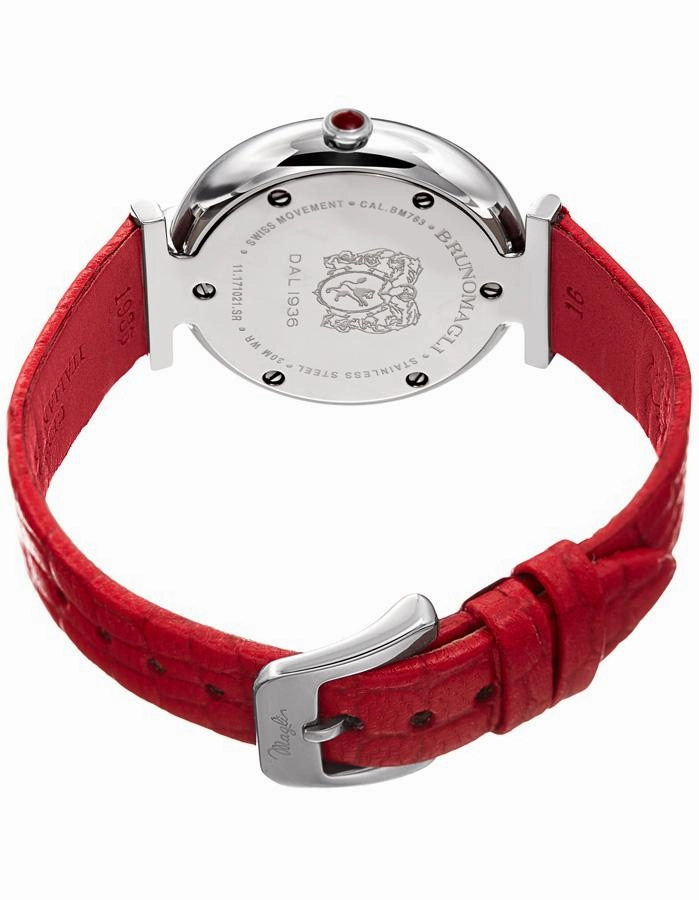 Bruno Magli Womens Miranda Stainless Steel Heritage Watch- Mother of Pearl - Red