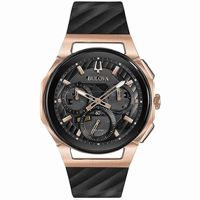 Bulova Men's Watch - Curv Quartz Chronograph Gray Dial Black Rubber Strap | 98A185