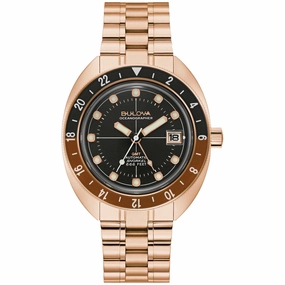 Bulova Men's Watch - Oceanographer Automatic Black Dial Rose Gold Bracelet | 97B215