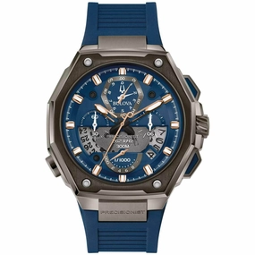 Bulova Men's Watch - Precisionist Quartz Black Steel Case Blue Rubber Strap | 98B357