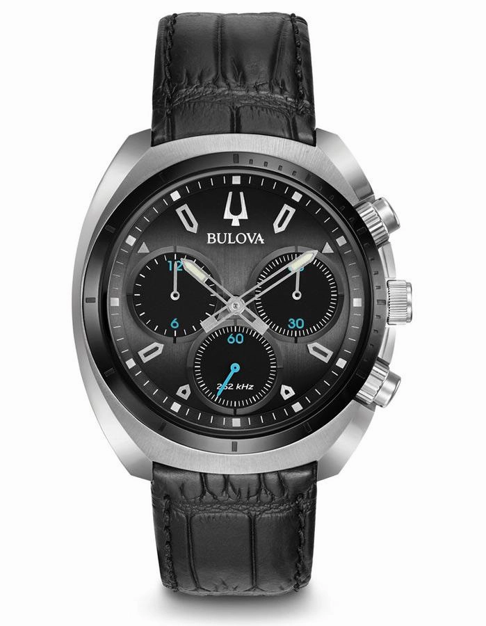 Bulova Mens Curv Chronograph - Stainless Steel - Grey Dial - Leather Strap - 30m