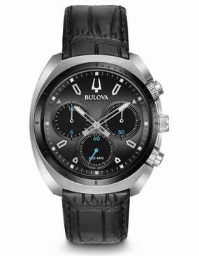 Bulova Mens Curv Chronograph - Stainless Steel - Grey Dial - Leather Strap - 30m