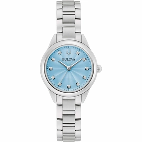 Bulova Women's Watch - Sutton Quartz Light Blue Dial Silver Steel Bracelet | 96P250