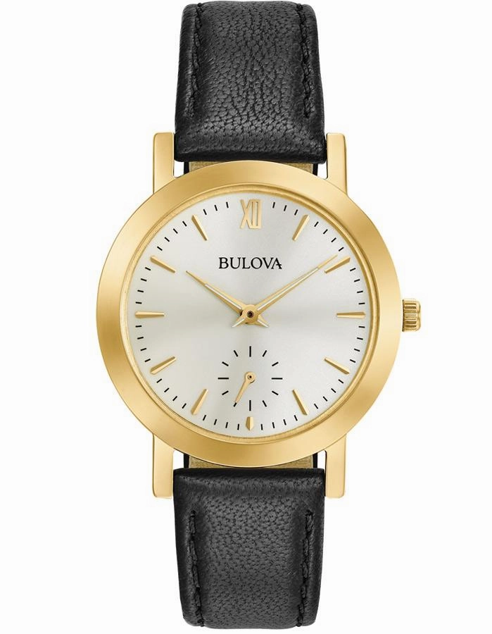 Bulova Womens Classic Watch - Gold-Tone Case - Black Leather Strap