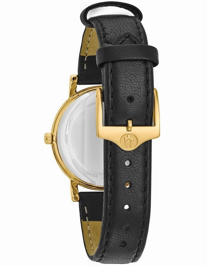 Bulova Womens Classic Watch - Gold-Tone Case - Black Leather Strap