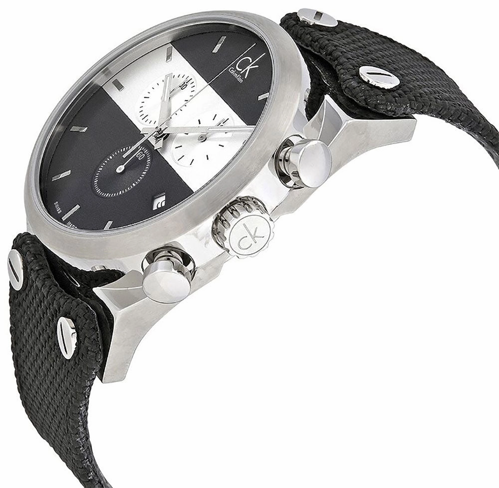 Calvin Klein Eager Chronograph Black Nylon Strap Black and Silver Dial Quartz Mens Watch K4B371B3