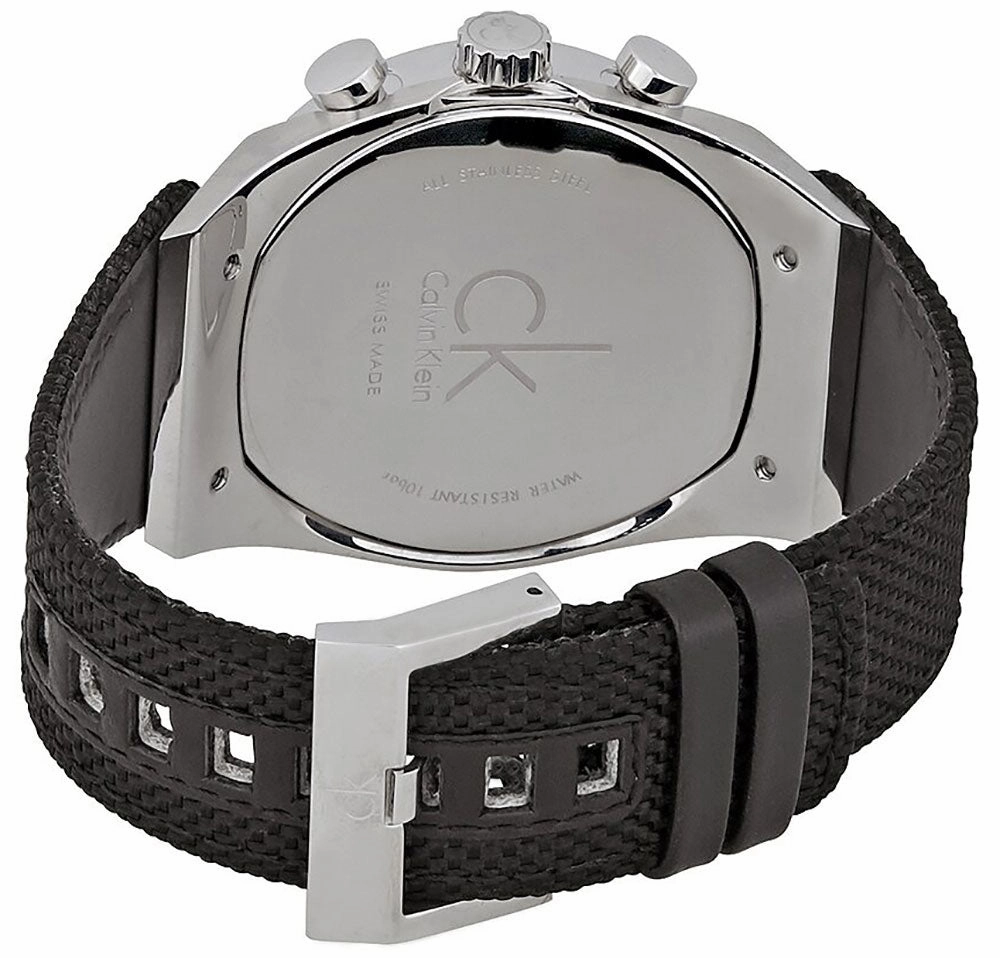 Calvin Klein Eager Chronograph Black Nylon Strap Black and Silver Dial Quartz Mens Watch K4B371B3