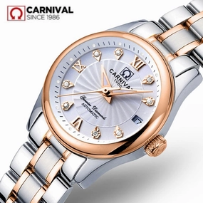 Carnival switzerland sapphire mechanical women watch luxury brand genuine leather waterproof watches women reloj bayan kol saati