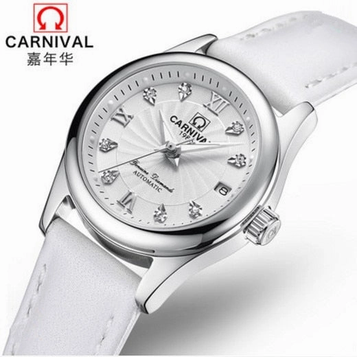 Carnival switzerland sapphire mechanical women watch luxury brand genuine leather waterproof watches women reloj bayan kol saati