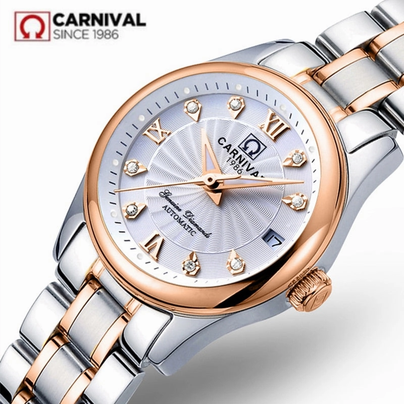 Carnival switzerland sapphire mechanical women watch luxury brand genuine leather waterproof watches women reloj bayan kol saati