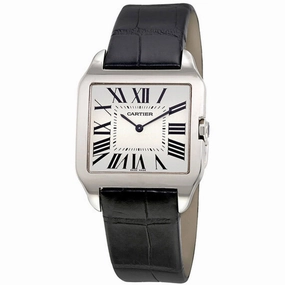 Cartier Men's Watch - Dumont Quartz Silver Tone Dial Black Leather Strap | W2007051