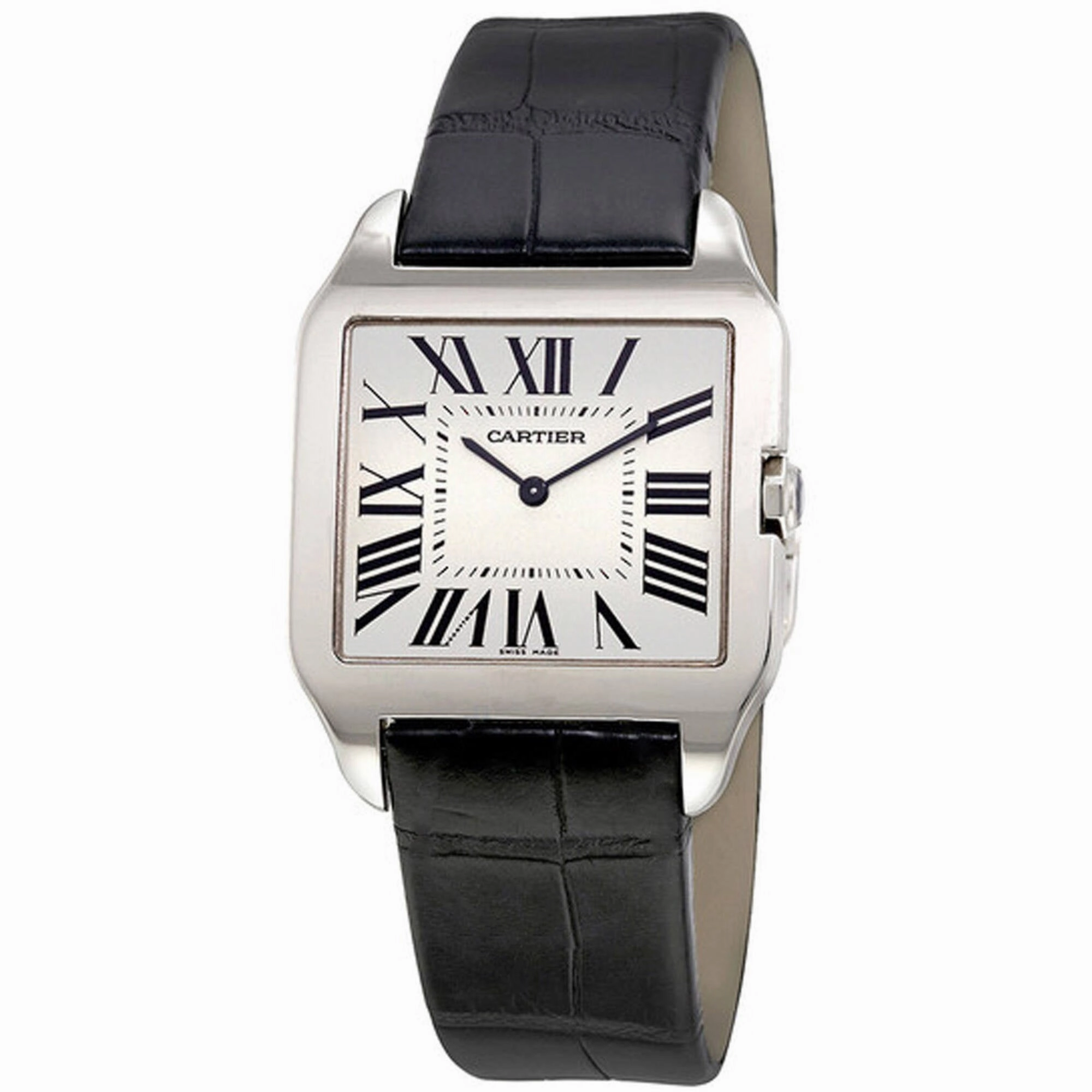 Cartier Men's Watch - Dumont Quartz Silver Tone Dial Black Leather Strap | W2007051