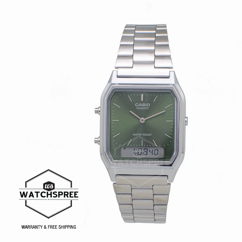 Casio Analog-Digital Vintage Style Dual Time Stainless Steel Band Watch AQ230A-3A AQ-230A-3A