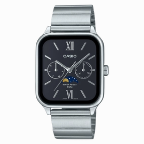 Casio Analogue Moon Phase Black Dial Stainless Steel Watch MTPM305D-1A2