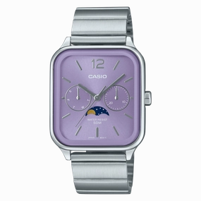 Casio Analogue Moon Phase Pale Purple Dial Stainless Steel Watch MTPM305D-6A