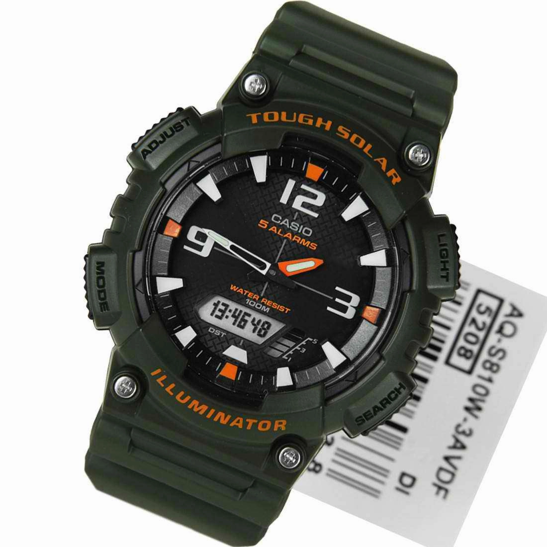 Casio AQ-S810W-3A Army Green Solar Powered Watch for  Men