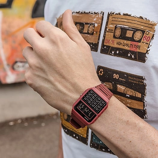 Casio Calculator Data Bank Red Resin Band Watch CA53WF-4B