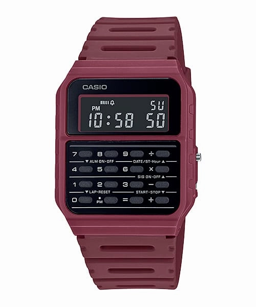 Casio Calculator Data Bank Red Resin Band Watch CA53WF-4B