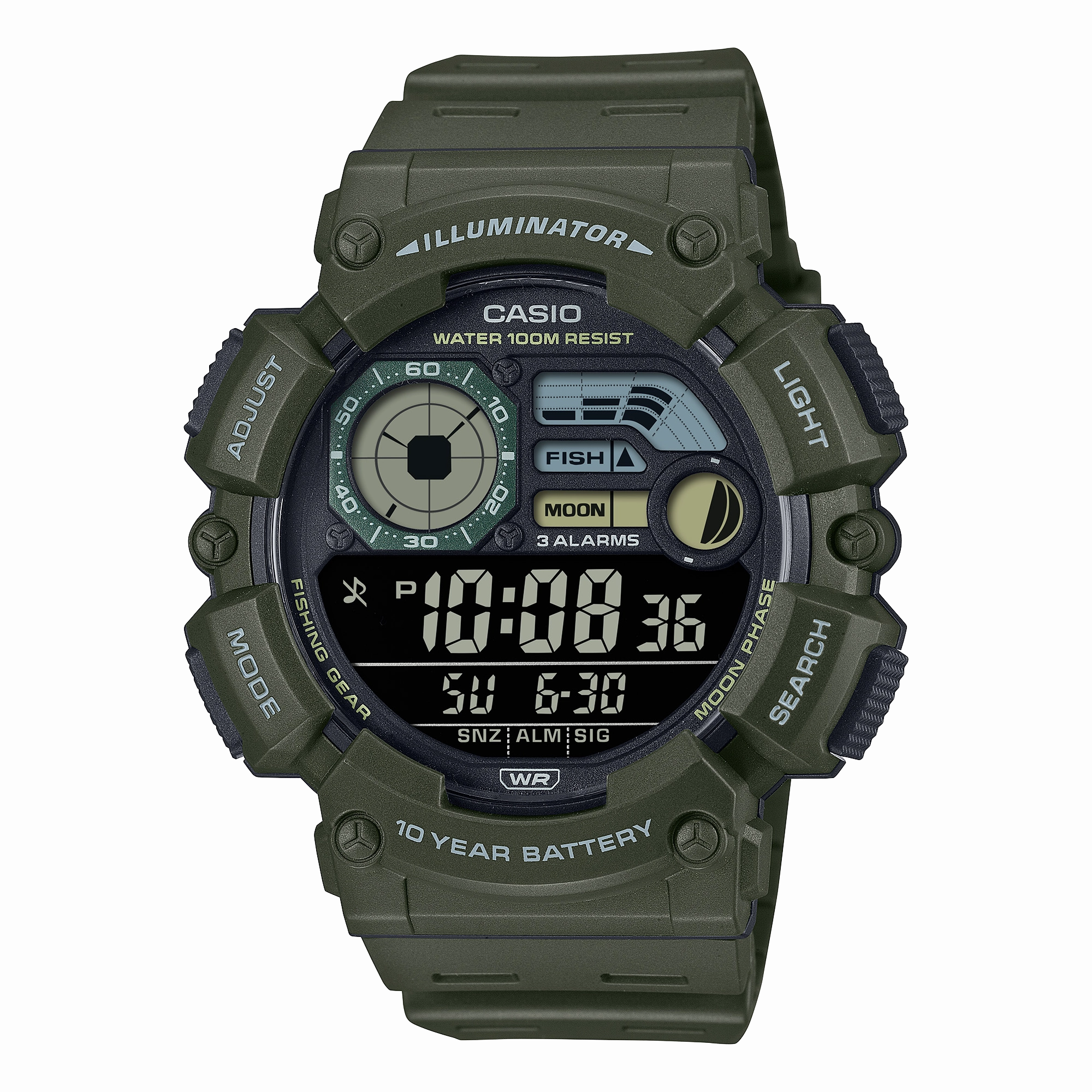 Casio Digital Green Resin Band Watch WS1500H-3B