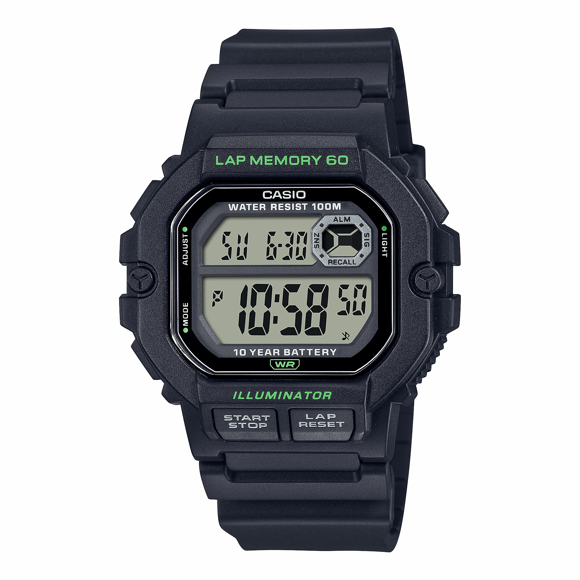 Casio Digital Sports Gear Black Resin Band Watch WS1400H-1A