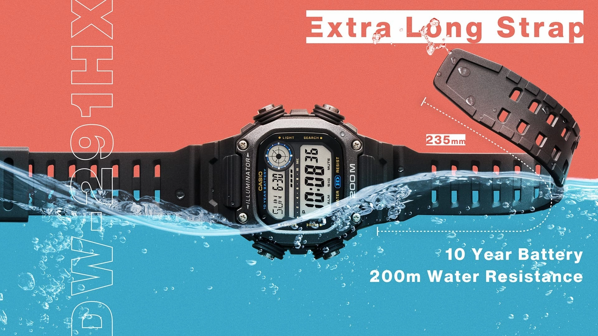Casio Digital Sports Grey Dial Black Resin Band Watch DW291HX-1A