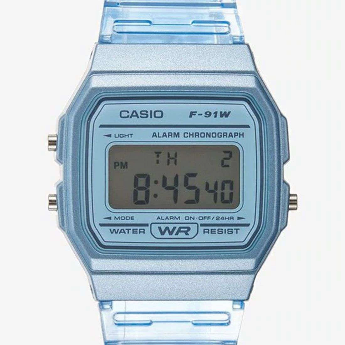 Casio F-91WS-2DF Blue Resin Transparent Strap Watch for Women