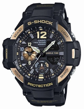 Casio G-Shock - Black Case - Gold-Tone  Accents - Ana-Digi - World Time - 200m