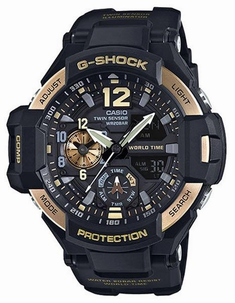 Casio G-Shock - Black Case - Gold-Tone  Accents - Ana-Digi - World Time - 200m