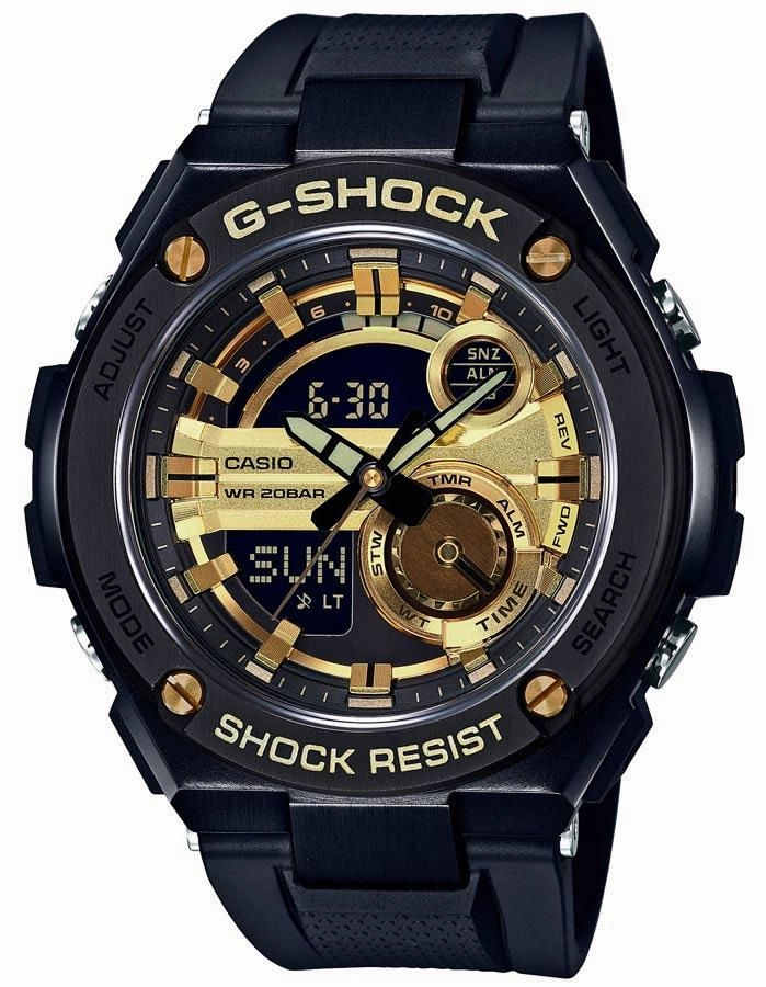 Casio G-Shock G-Steel Analog /Digital - World Time - Black & Gold-Tone - Strap